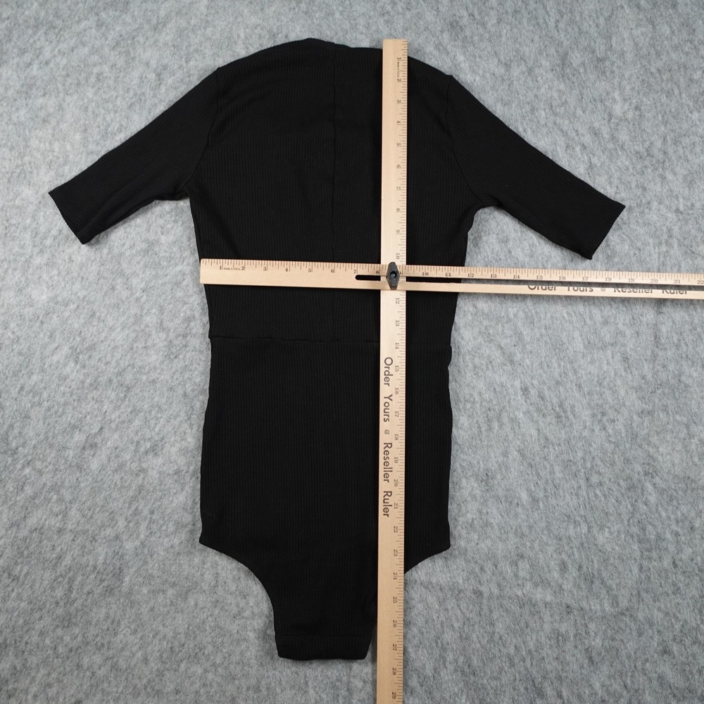 Reformation Bodysuit Women XS/S? Black Ribbed Plunge VNeck Short Sleeve Stretch - Picture 4 of 7
